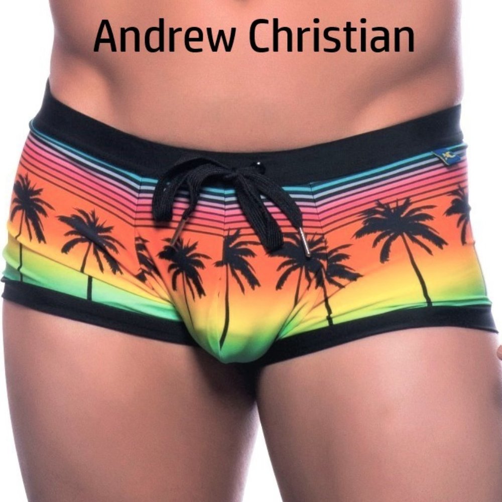 Andrew Christian: Sunset Palms Swim Trunk: 7570: Vintage